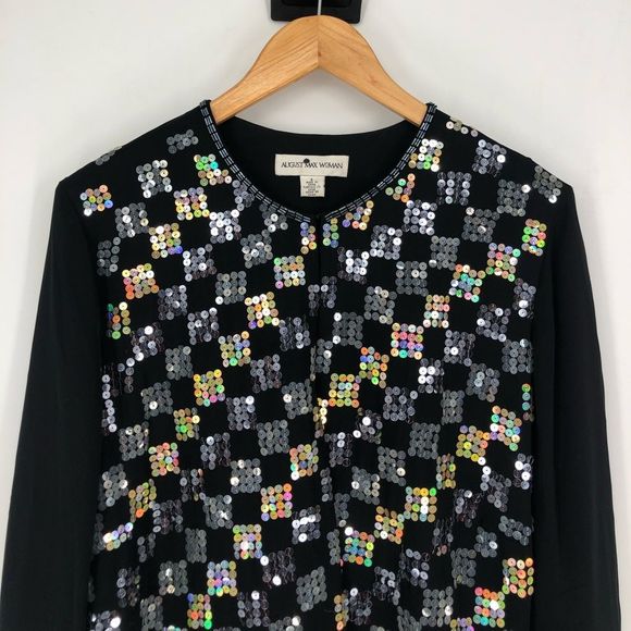 90’s Vintage Silver Iridescent Gold Sequin Checkerboard Evening Jacket size X - Picture 2 of 16